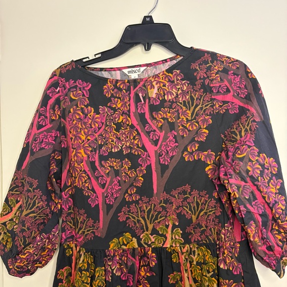 Mixed by Nasrin Boatneck Babydoll Tree Dress Women’s Size Medium 100% Cotton - Picture 5 of 12